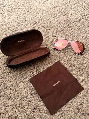 Tom Ford Silver Aviator Sunglasses with Pink Mirrored Lenses